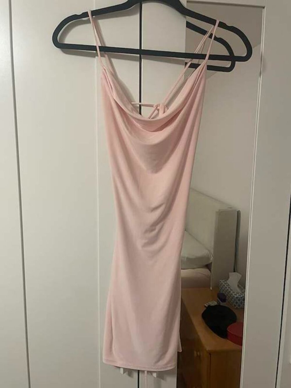 Mendocino Pale Pink Cowl-Neck Mini Slip Dress